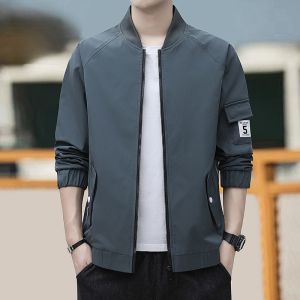 ROMON | Lormen Mens Baseball Collar Jacket Stylish Casual Short Length Windproof Flight Suit Coat Fashionable Polyester Fiber Autumn Season