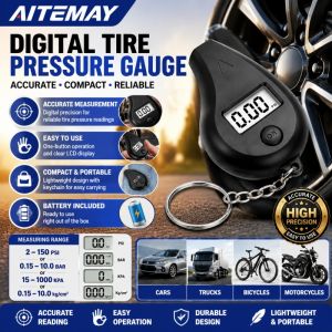 Aitemay Digital Tire Pressure Gauge | Mini Keychain Car Style | LCD Display | PSI/KPA/Bar/kgf/cm² | Key Ring Design | for Cars & Motorcycles