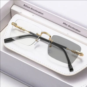 Light-sensitive Color-changing Myopia Glasses Plain Gold Wire Frameless Glasses High-end Anti-blue Light Myopia Glasses 60050