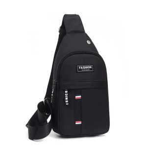 Men’s Canvas Cross Body Shoulder Chest Bag with Earphone Hole [Black]