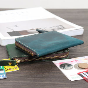 Retro Crazy Horse Leather Wallet Men and Womens Coin Purses Small Money Bags Wallets Zipper Pouch Card Holder