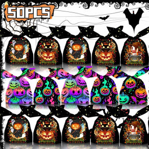 Dizoey กระเป๋า50ชิ้นสำหรับลูกอมสำหรับฮัลโลวีนกระเป๋าถุงซานตาหัวกะโหลกน่ากลัวหูกระต่ายหูบรรจุภัณฑ์พลาสติกหรือถุงใส่อาหารสัตว์ตกแต่งฮาโลวีนถุงใส่เครื่องสำอางและขนมขบเคี้ยวฟักทอง