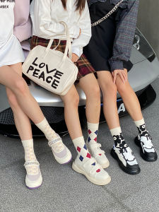 Cotton Spirit Pure Cotton High Tube Socks for Women Spring Summer Autumn Season Breathable Moisture Wicking Stripe Pattern