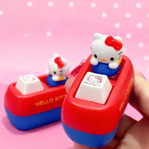 Sanrio | Anime Hello Kitty Voice Button Keychain Kt Cat Keycap Stress Reducing Toy Keyboard Desktop Decoration Birthday Keychain Gift