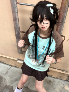 Loose Fit Short Sleeve round Neck Cat Print T-Shirt Casual Summer Top for Young Women Commute Style Moisture Wicking Cotton