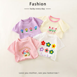 [เสื้อยืดแขนสั้นลายดอกไม้สำหรับเด็กผู้หญิง] เสื้อท็อปประดับดอกไม้ 3 มิติ เสื้อชั้นในผ้าฝ้ายเนื้อนุ่มสบายผิว เสื้อผ้าเด็กฤดูใบไม้ผลิ/ลัคกี้แคชชวล【BabyBuddyShop】