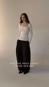 [KOREAN BRAND - VANILLA KNIT] Wave Wool Wholegarment Womens Square Neck Knitted Top - Fitted Style