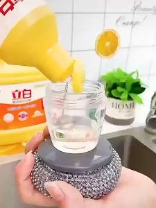 Automatic liquid washing pot brush Press type Kitchen stove cleaning brush Household PET ball scrub dish brush Kitchen stove brush