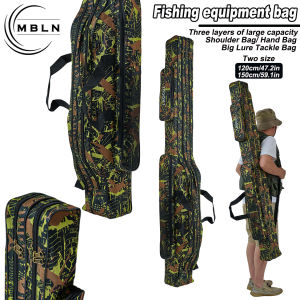 1pc 150cm Foldable Fishing Rod BagGreen Camo2-Layer Storage with 2 Side PocketsDurable ZippersBackpack/Shoulder/Hand Carry