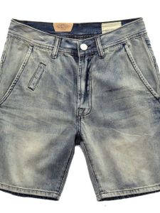Amekaji Summer Thin American Style Casual Stone Washed Brushed White Distressed Straight-leg Four Or Five Pants Denim Shorts Men
