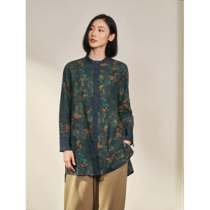 Qtu Cotton Linen Womens Shirt New Chinese Style Light National Trend Autumn Long Sleeve Stand Collar Midi Length Elegant