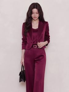 QFN | Elegant Stylish Autumn Wear Wine Red Ladies Suit Set