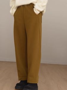 Quần Ống Rộng Lót Lông Cừu Dày Cho Nữ Quần Dài Thoải Mái Rộng Rãi Đa Năng Cạp Cao Dài Bằng Cotton Polyester