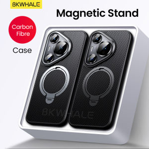 BKWHALE Trường hợp điện thoại từ sợi carbon cho Huawei Pura70 Pro Pura70 Ultra Mate70 Mate60 Pro + với 360 ° xoay đứng từ trường hợp