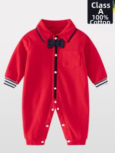 Prince Danton | Gentleman Style Red Long-sleeve Infant Onesie Cotton