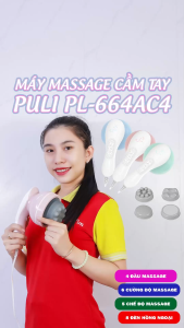 Máy massage cầm tay máy đấm lưng cầm tay máy mát xa toàn thân cầm tay Puli PL-664AC4 - 4 đầu matxa 5 kiểu rung 6 cường độ tùy chỉnh | OKbuy