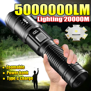 5000000LM Super Bright LED Flashlight High Powerful Lighting 2km Torch Outdoor Waterproof Light USB Rechargeable Camping Lantern