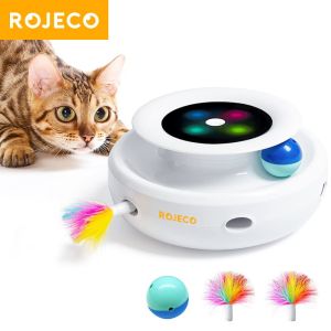 【Fulfilled by Lazada】ROJECO 2 in 1 Smart Cat Toys Automatic Feather Fun Ball Toy Set For Cat Dog 5 Modes Electronic Interactive Pet Toy Accessories