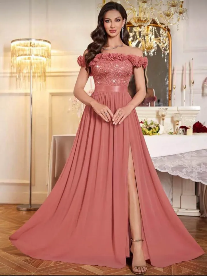 Melody Off Shoulder Sequin Floral Lace 3D Flower Decoration Chiffon Ruched Hem Evening Party Maxi Dress, Elegant Women Dress, Prom Dress, For Wedding Guest, Graduation, Dinner | Lazada PH Melody Off Shoulder Sequin Floral Lace 3D Flower Decoration Chiffon Ruched Hem Evening Party Maxi Dress, Elegant Women Dress, Prom Dress, For Wedding Guest, Graduation, Dinner | Lazada PH