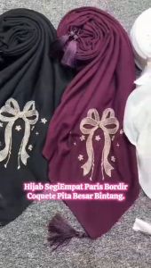 Jilbab Segi Empat Paris Tasel Bordir Pita Bunga Motif Terbaru Muslim Hijab Wanita