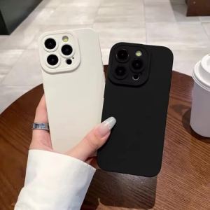 Shockproof Silicone Phone Case For iPhone 17 16 15 14 13 12 11 Pro Max XS XR 7 8 Plus Men Protect Lens TPU High-end Black Funda