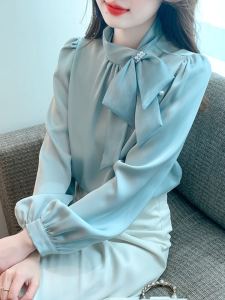 Áo Sơ Mi Satin Tay Dài Kiểu Pháp Cho Nữ Mùa Xuân 2026 Thiết Kế Cao Cấp Thanh Lịch Chất Liệu Acetate Nơ Bướm