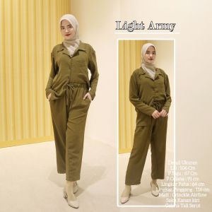 LDO One Set Kemeja Panjang / Setelan Wanita Crincle Airflow