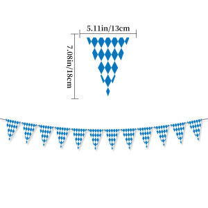 Oktoberfest Bavarian Checkered Triangle Pennant Banner Blue White Rhombus Flag String for Beer Festival Outdoor Party Decor