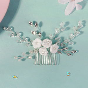 Elegant สีขาว Polymer Clay ดอกไม้ผู้หญิงหวีผมแฟชั่นคริสตัลเพิร์ล Hairpins เจ้าสาวงานแต่งงาน Headpieces เครื่องประดับ