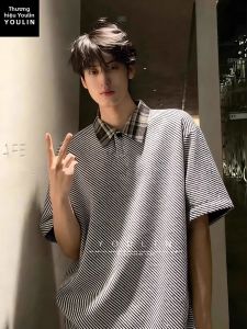 YOULIN | Style Stripe Patchwork Shirt Collar Fake Two-Piece Tee