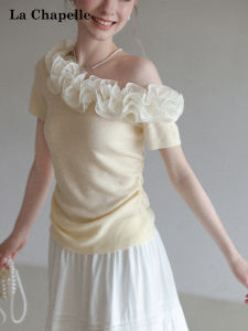 La Chapelle | Slim Fit Ruffle Off-Shoulder T-Shirt Top