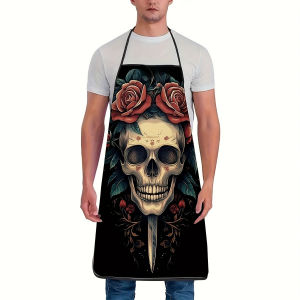 Skull Rose Tattoo Print Apron Durable & Lightweight Universal Kitchen & Dining Home Work Apron