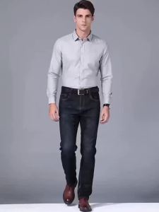 Mens Comfortable Soft Business Casual Denim Trousers Slim Fit Straight Pants Fashion Male Brand Light Luxury Stretch Clothing