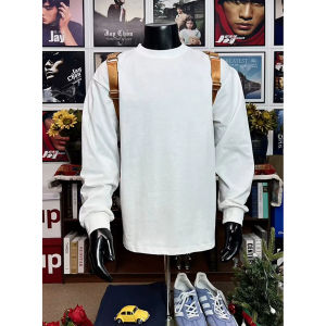 Áo Hoodie Cổ Tròn Dài Tay Màu Trắng Cho Nam Mùa Thu Phong Cách Mỹ Cleanfit Dáng Rộng Thoải Mái Chất Liệu Cotton Polyester