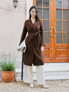 Double Layered Collar Belted Double Face Wool Coat