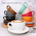 European Style Matte Latte Cup Ceramic Coffee Cup Large Mouth Capuchino Lid Set 300ml Handmade Pure Color Coffee Utensils. 