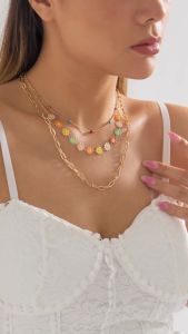 Ingemark | 3Pcs/Set Kpop Sweet Colorful Flower Daisy Clavicle Chain Necklace Women Wed Bridal Elegant Sunflower Beads Choker Neck Jewelry