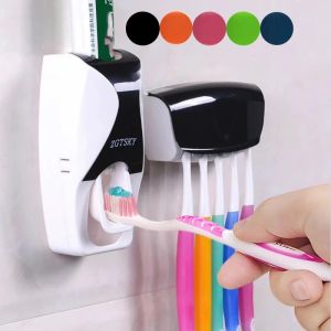 Wall-Mounted Automatic Toothpaste Dispenser Dust-proof Toothbrush Holder Wall Mount Storage Rack Bathroom Accessories Set Squeezer