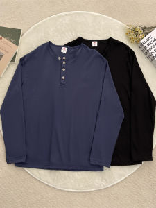 Áo Thun Nam Dài Tay Dáng Rộng Cổ Henry Màu Trơn Phong Cách Cleanfit Thường Ngày Mùa Thu