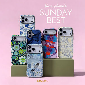 Potdemiel | Blue Aesthetic Collage For 2 in 1 Flower Case For iPhone 17 16 15 14 13 Pro Max Luxury Shockproof Phone Cover