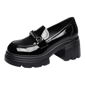 Josiny | Black Thick Sole Easy-on Oxford Flats Leather Shoes