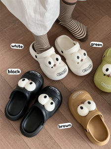 Funny Big Eyes DIY Hole Hole Shoes Men Women Summer Outdoor Anti-Slip Couple Slippers Korean Style Low Heel Flat Bottom EVA
