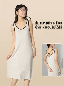 MiiOW | ชุดนอนผู้หญิง Catman Summer 2025 ใหม่พร้อมแผ่นรองหน้าอกแบบยาวปานกลาง ชุดนอนลำลอง ชุดนอนแบบสวมหัว ผ้าไนลอน คอตตอน โพลีเอสเตอร์