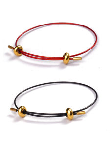Unchangeable 1MM Fine Beads Steel Wire Rope Bracelet for Men and Women Neutral Titanium Steel Handband with Small Hole Pearl Hard Gold Yellow Golden Lucky Bead Red Rope