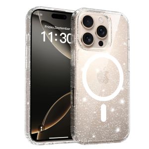 Cute Clear Glitter Bling Sparkly Case For Magsafe iPhone 17E 16E 17 Air 16 Pro Max 15 Plus 14 13 Mag Safe Women Girl Phone Cover