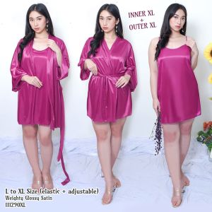 BAJU tidur wanita dewasa piyama kimono set dress pendek satin glossy pakaian tidur busana wanita size L XL.