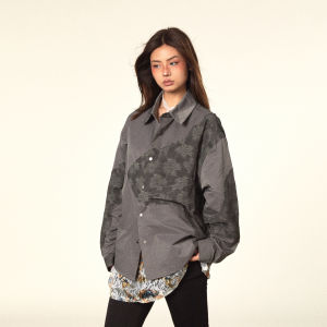 Blackbb Casual Long Sleeve Shirt Irregular Splicing Thin Style Turn-down Collar Womens American Style Shirt Outerwear Street Style Loose Fit Summer 2024
