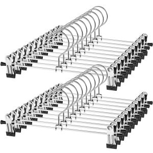 Pants Hangers with Clips Heavy Duty 10 Pack Adjustable Metal Pants Hanger Skirt Hangers with Clips Space Saving Hangers