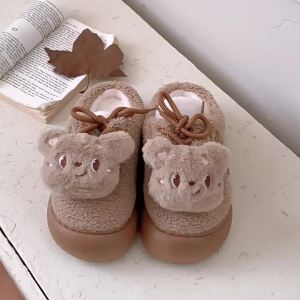 Xixitiao cổ điển len cừu Giày thể thao thời trang mới gió mùa đông cho nữ Dép bông gấu vải bông dây buộc ba chiều