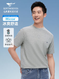 Septwolves Ice Silk round Neck Short Sleeve T-Shirt Mens Summer New Style Breathable Cool Feeling Fashionable Versatile Top